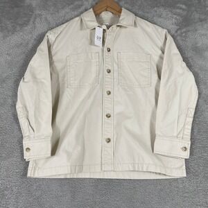 Gap Kids Button Up Shirt Youth Medium 8 Cream Utility Workwear Overshirt